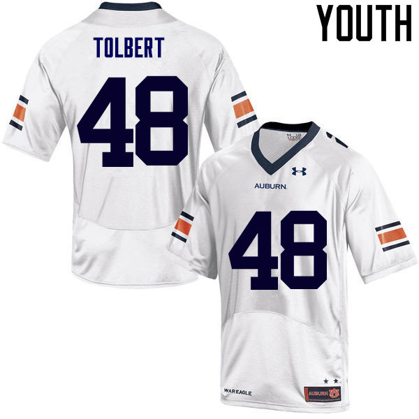 Youth Auburn Tigers #48 C.J. Tolbert White College Stitched Football Jersey